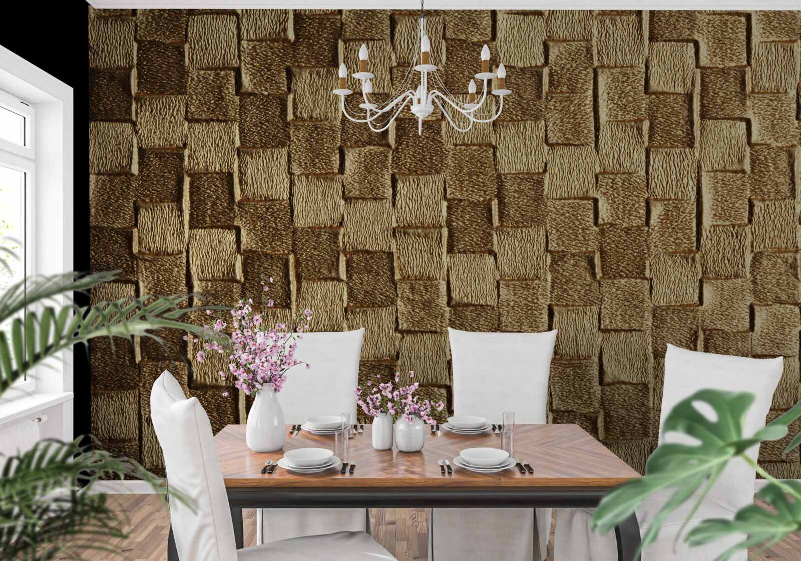 Papier peint motif carré marron