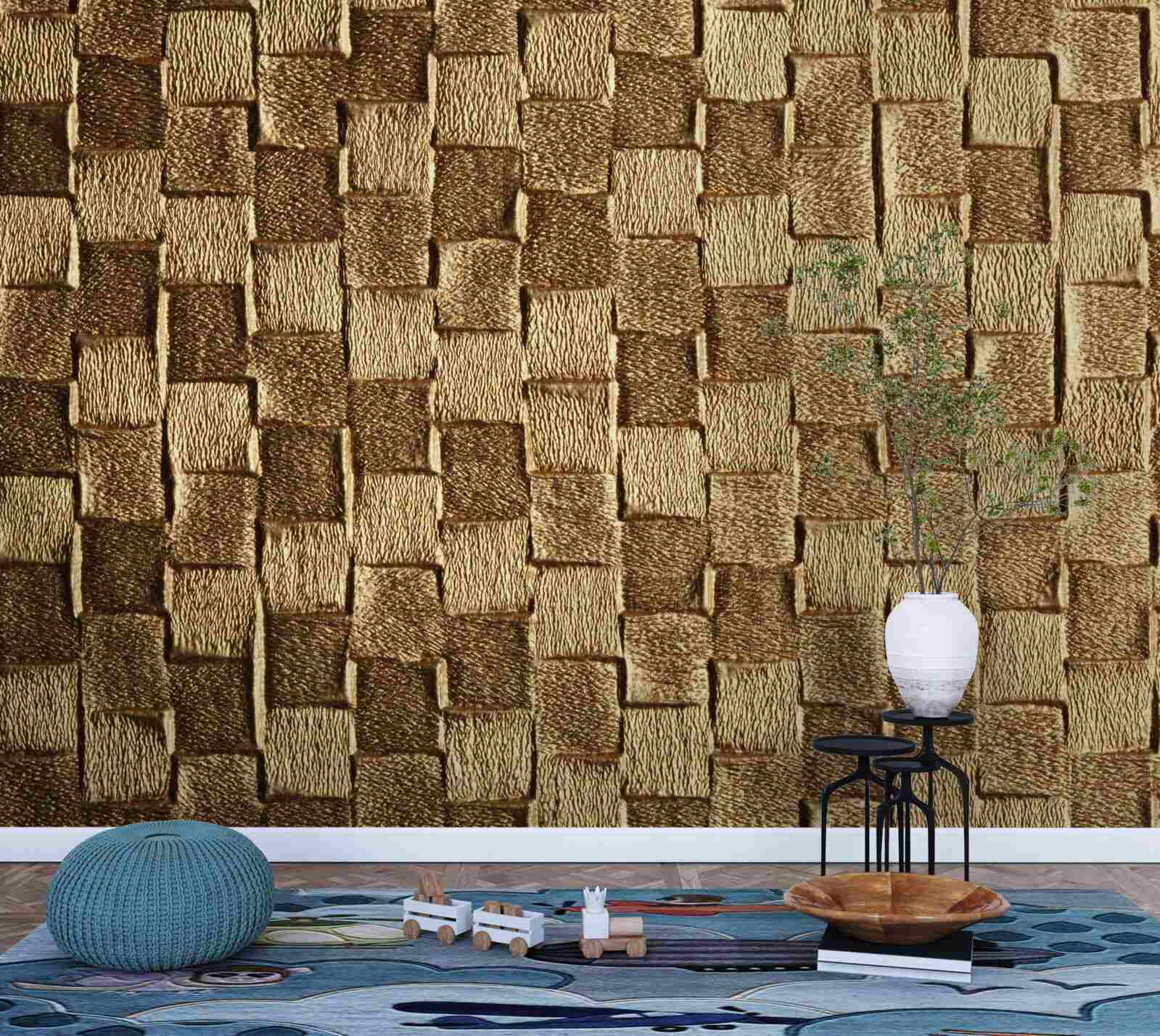 Papier peint motif carré marron