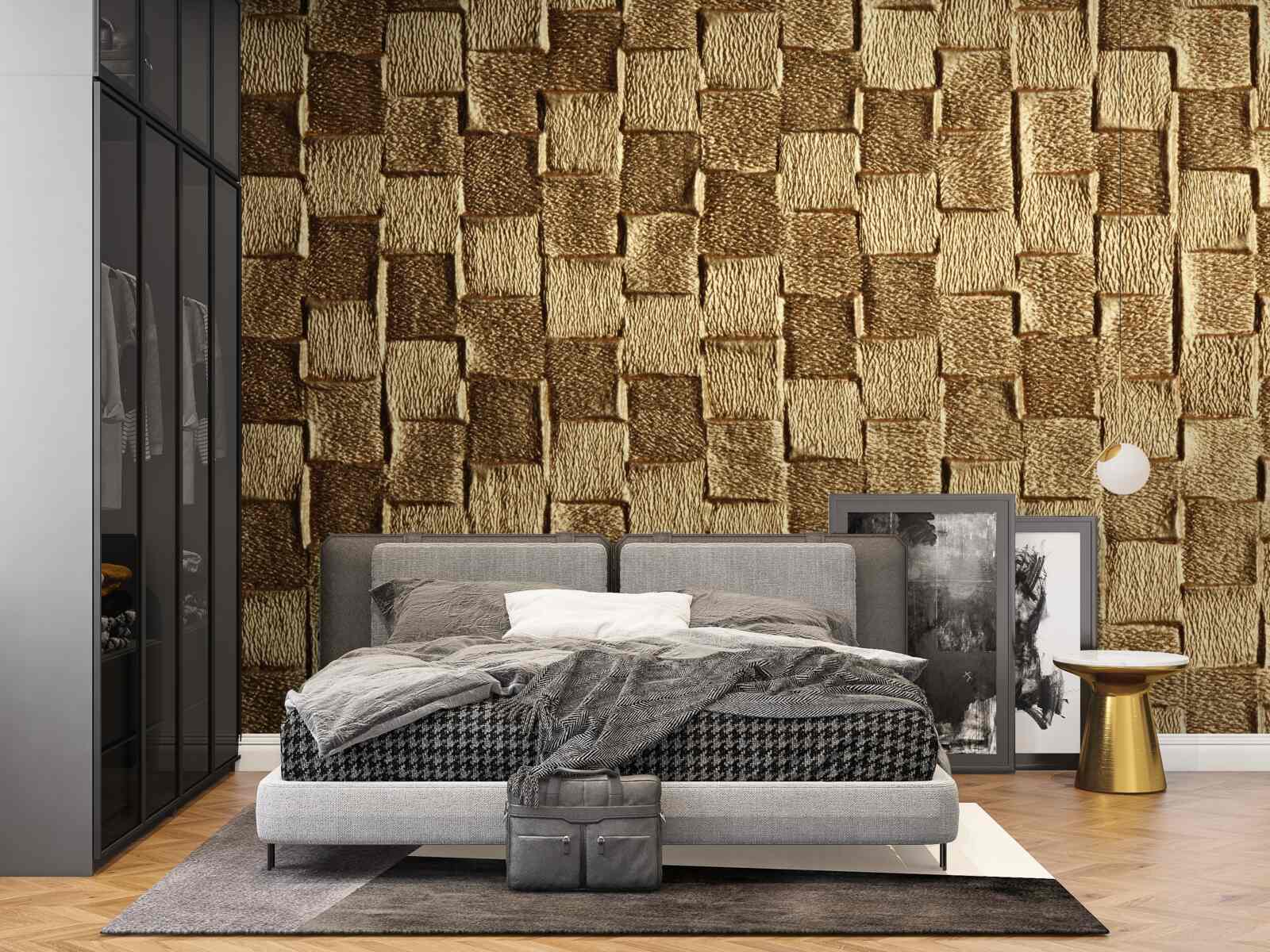 Papier peint motif carré marron