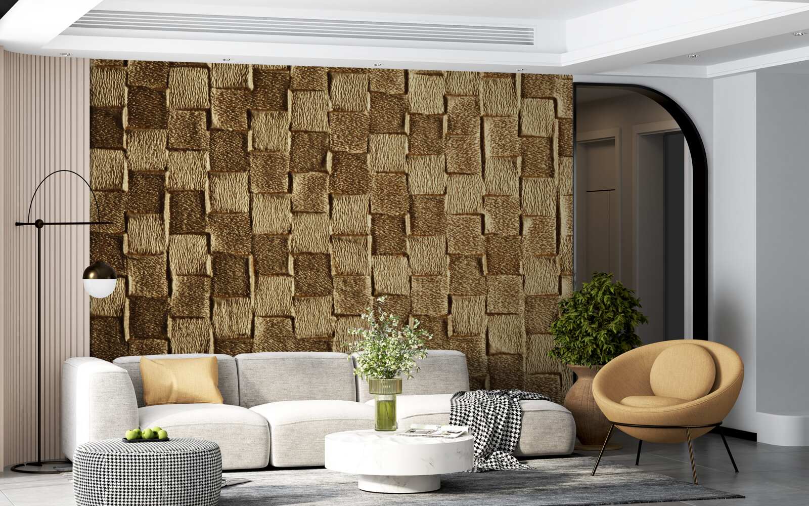 Papier peint motif carré marron