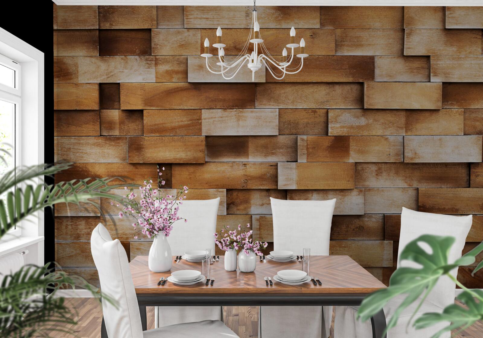 Papier peint barrière en poutres de bois