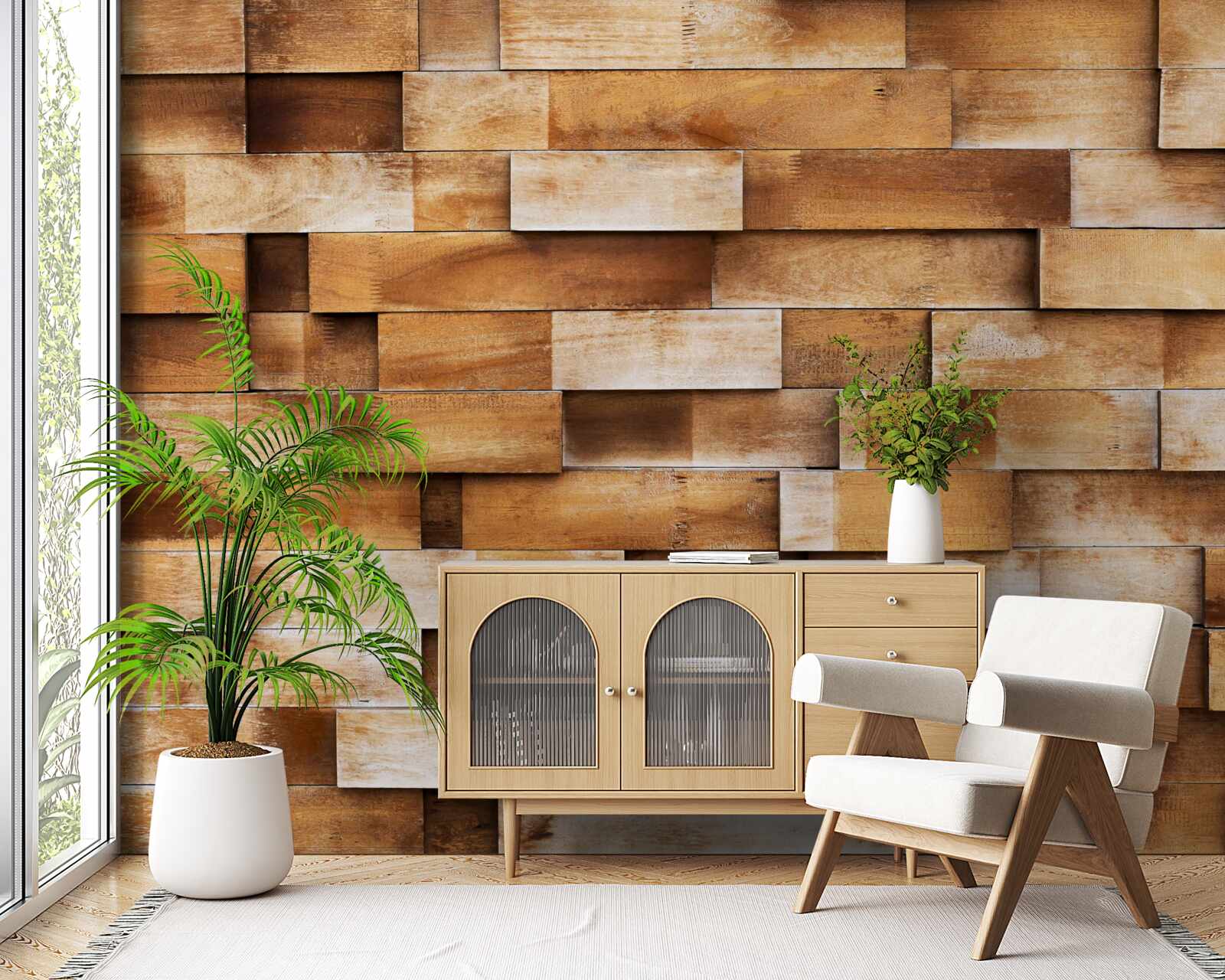 Papier peint barrière en poutres de bois