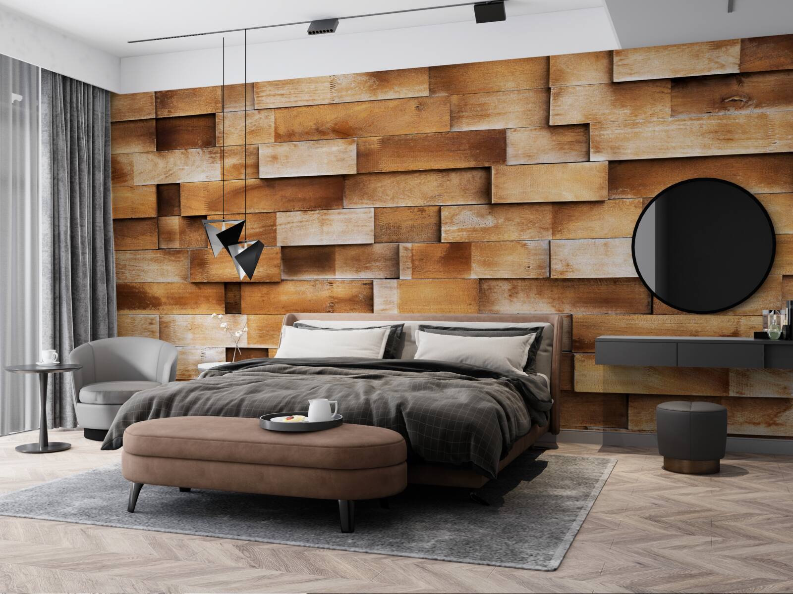 Papier peint barrière en poutres de bois