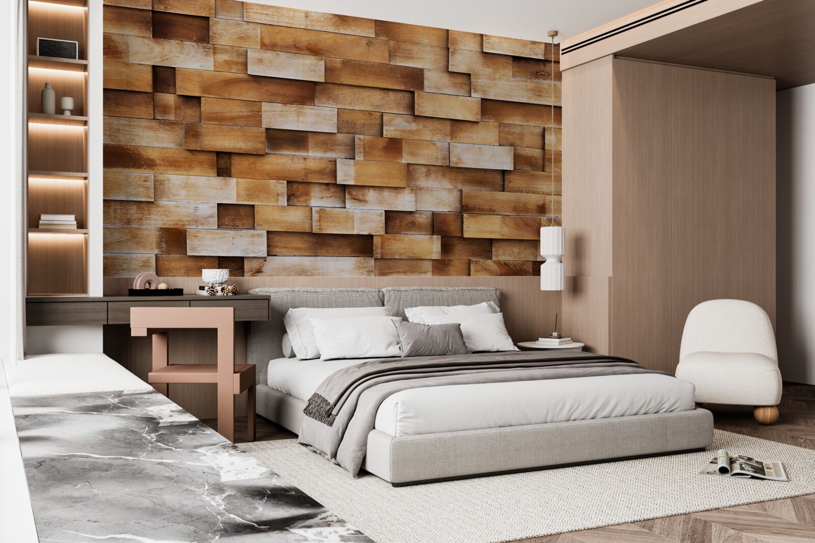 Papier peint barrière en poutres de bois