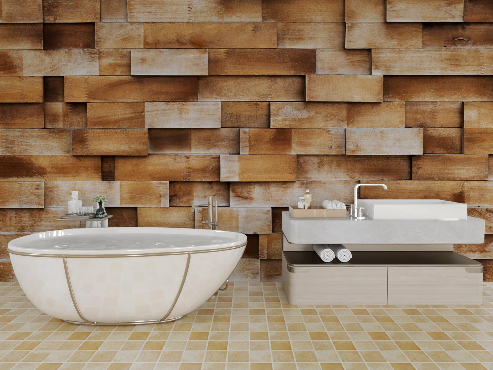 Papier peint barrière en poutres de bois