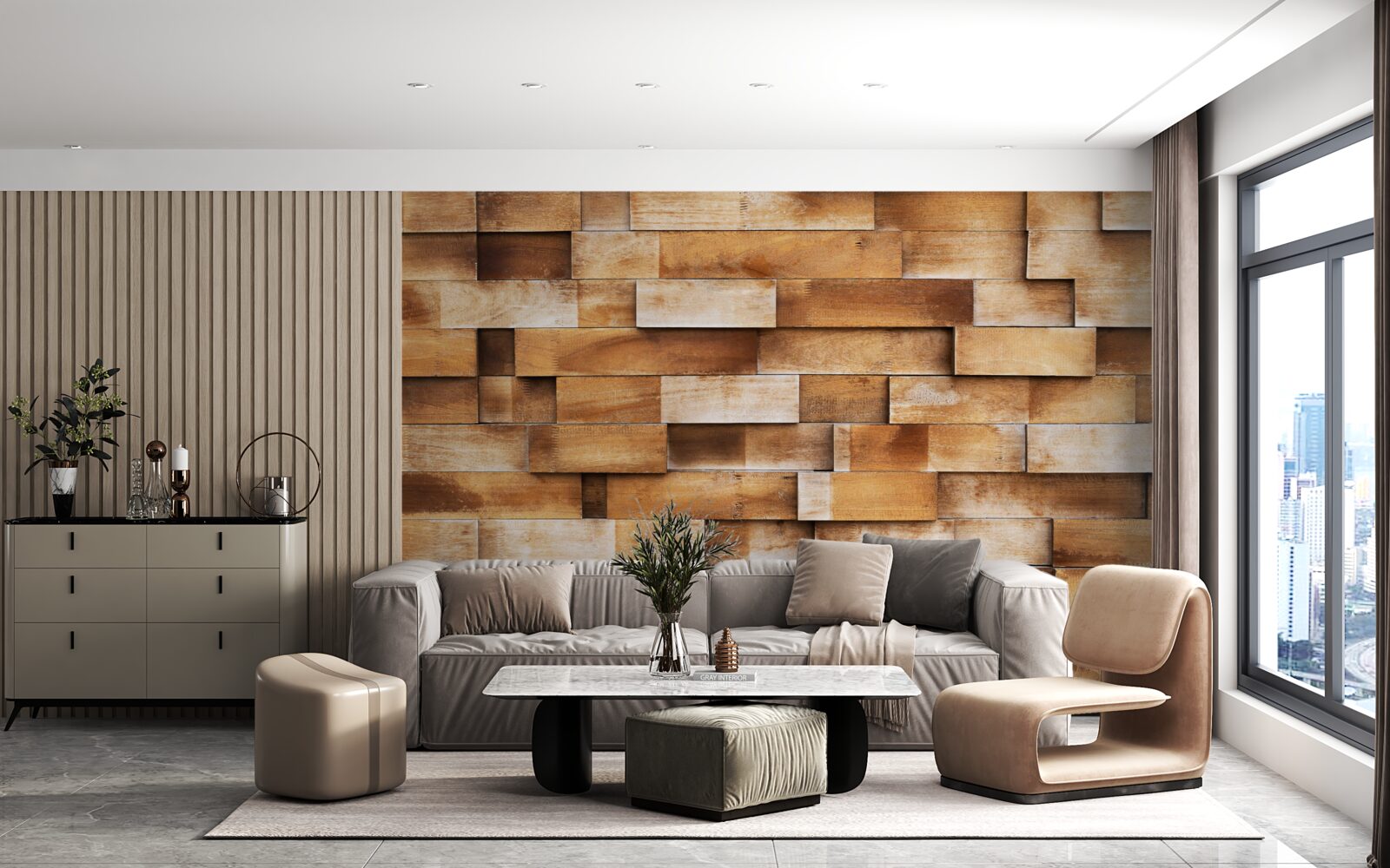 Papier peint barrière en poutres de bois