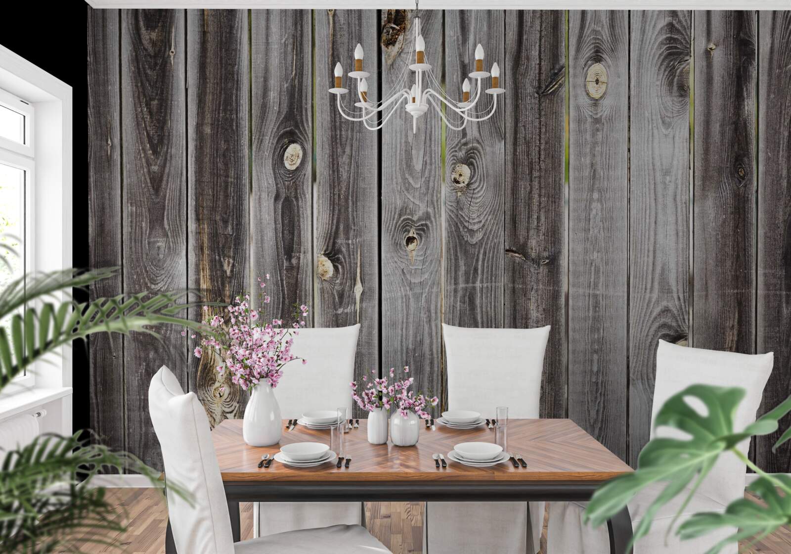 Papier peint clôture en bois gris foncé