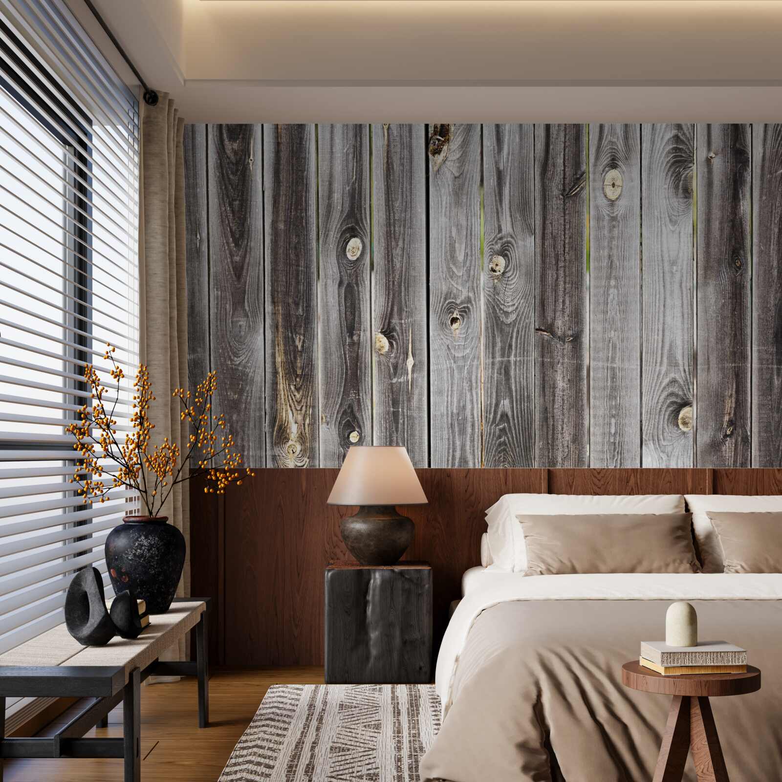 Papier peint clôture en bois gris foncé