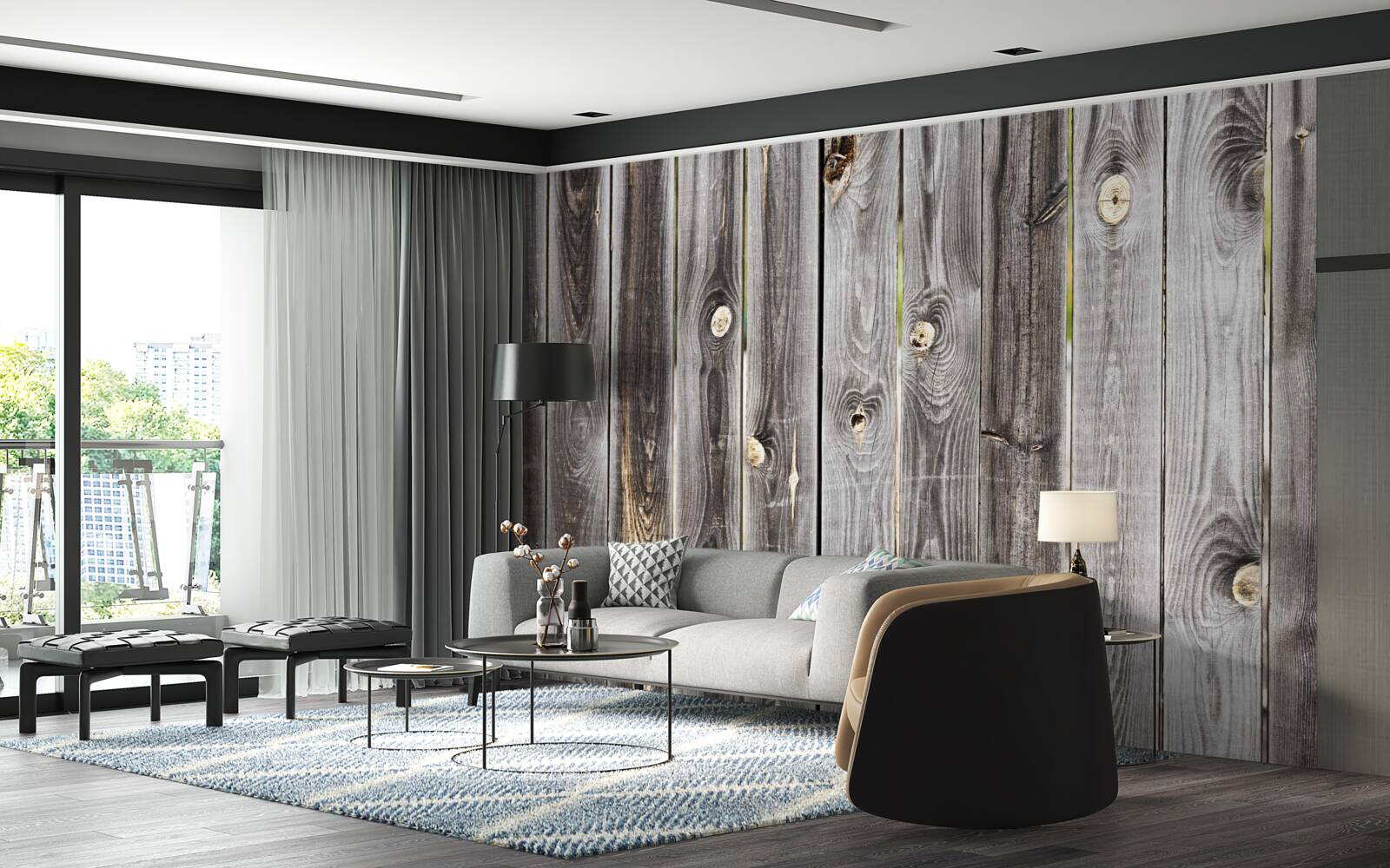 Papier peint clôture en bois gris foncé