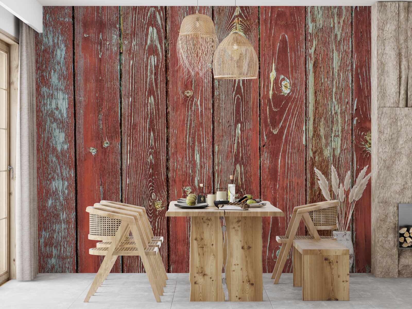 Papier peint le fond en bois est rouge et a un aspect antique