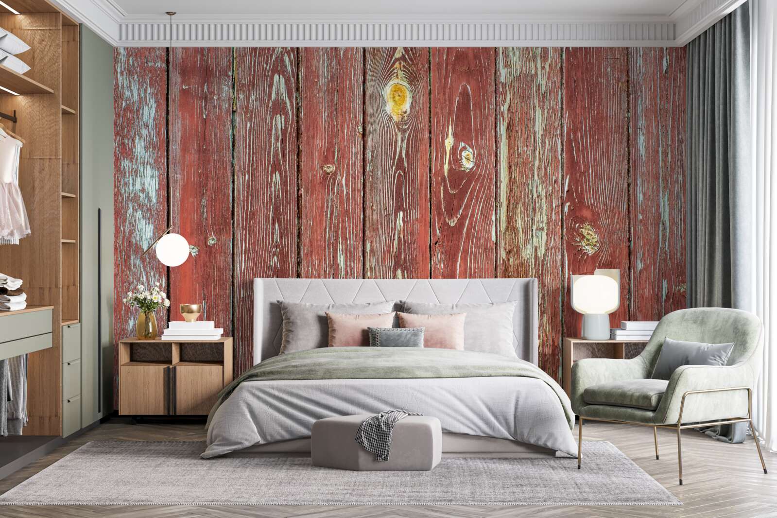 Papier peint le fond en bois est rouge et a un aspect antique