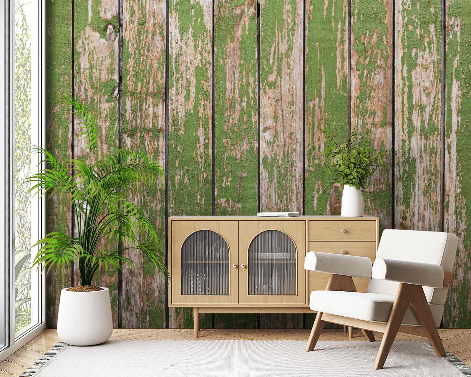 Papier peint une clôture verte ancienne et délabrée