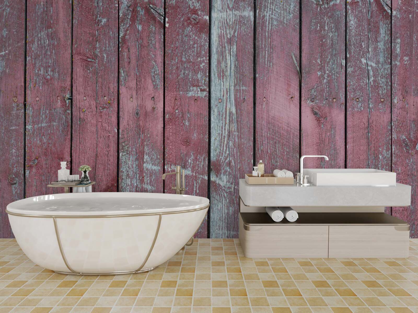 Papier peint fond en bois dans une teinte lilas vieilli