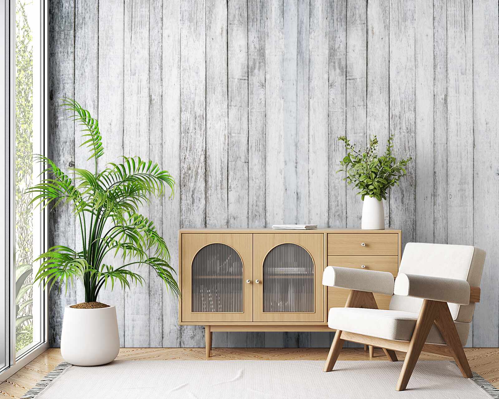 Papier peint bâtons minces en bois gris clair