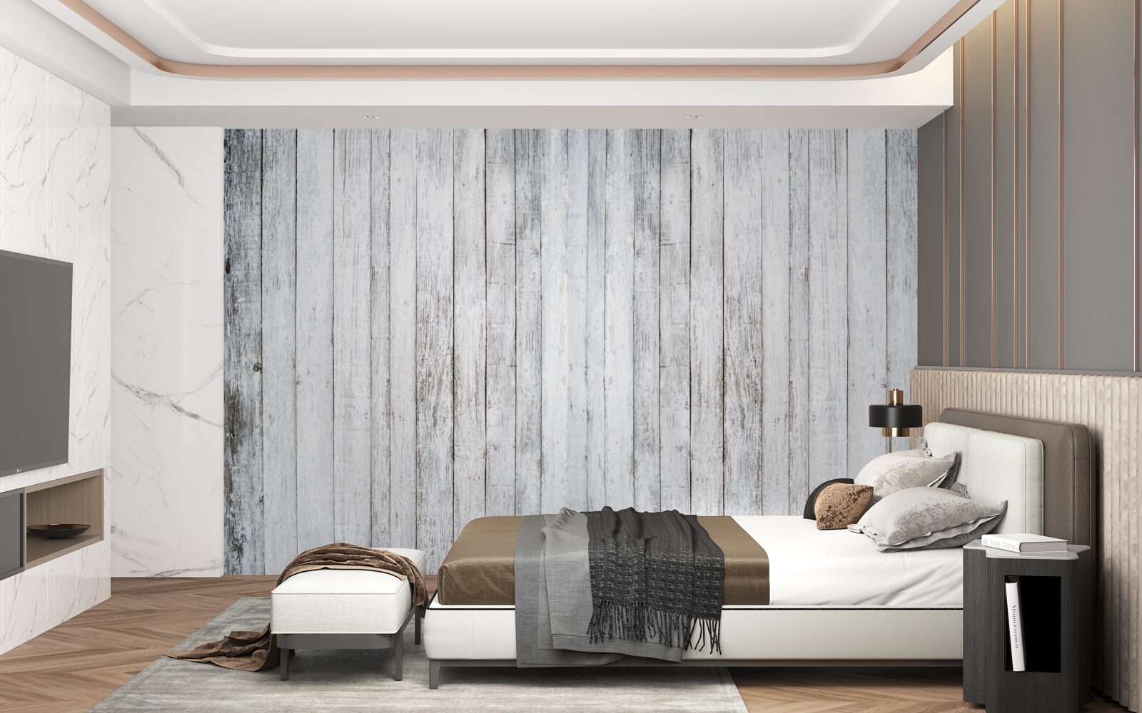 Papier peint bâtons minces en bois gris clair