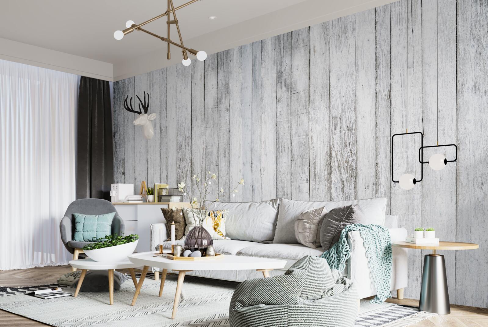 Papier peint bâtons minces en bois gris clair