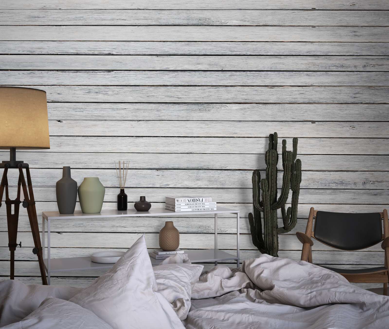 Papier peint bâtons étroits et boisés de couleur grise