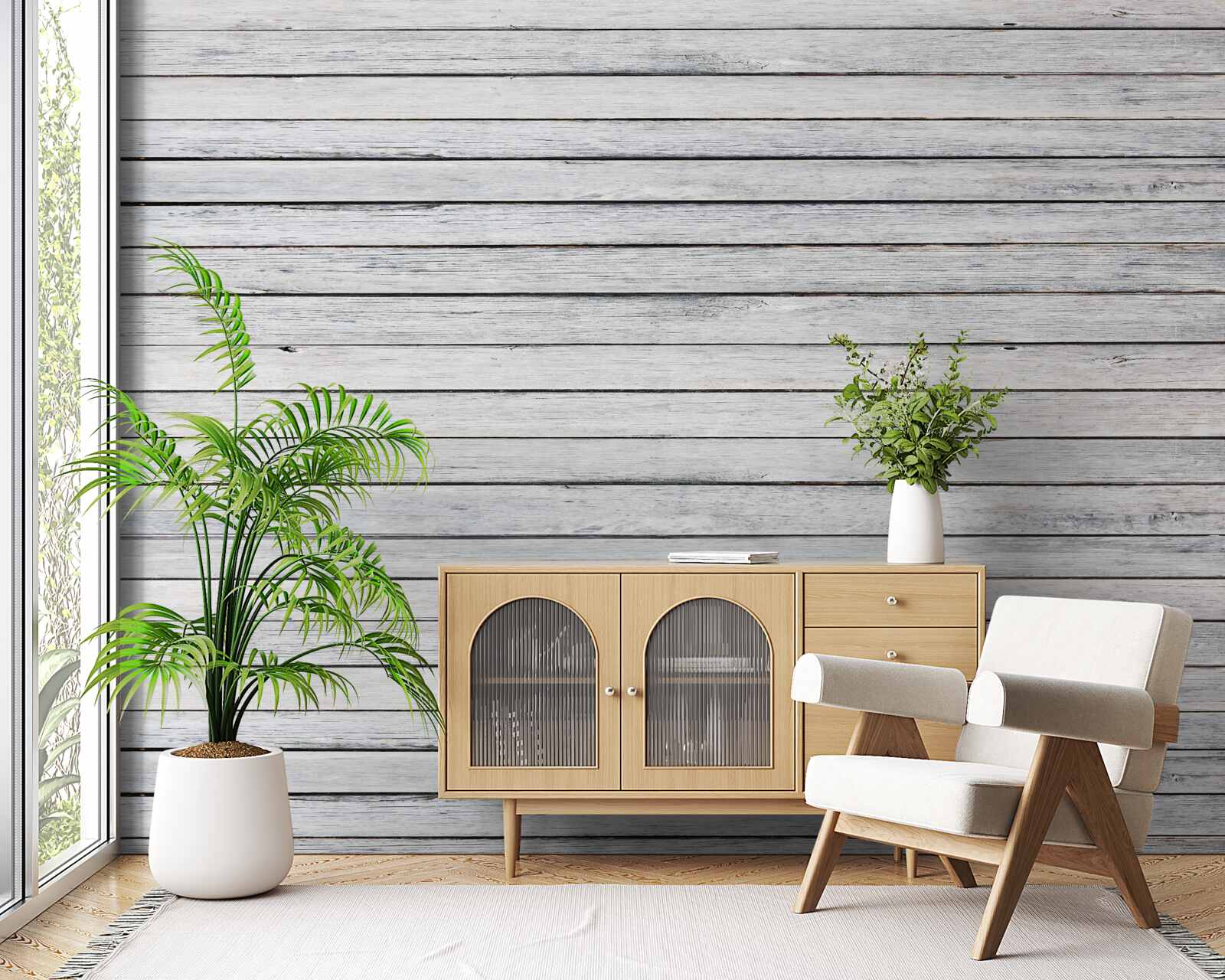 Papier peint bâtons étroits et boisés de couleur grise