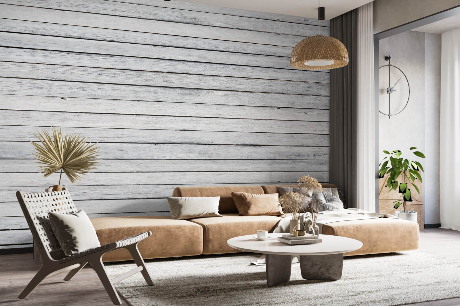 Papier peint bâtons étroits et boisés de couleur grise