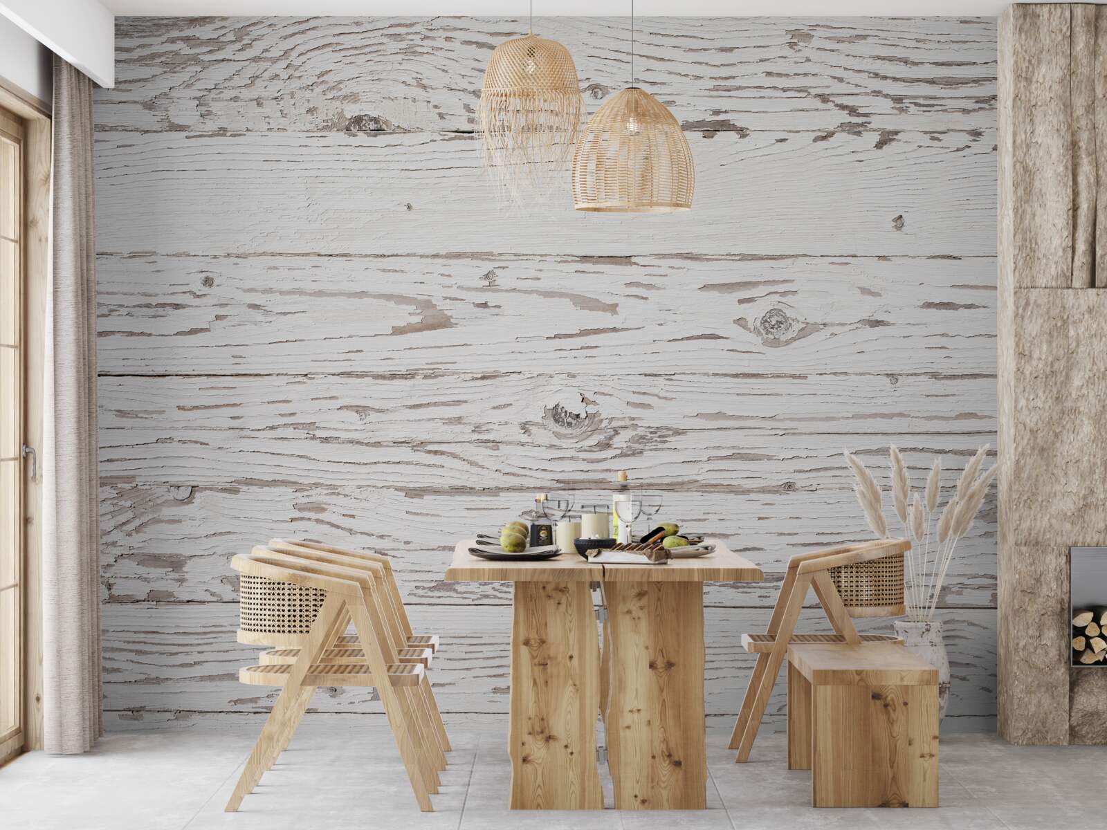 Papier peint parquet ancien blanchi à la chaux