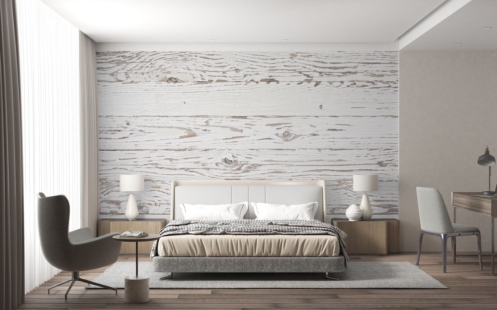 Papier peint parquet ancien blanchi à la chaux