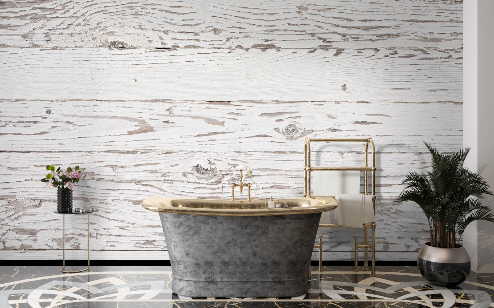 Papier peint parquet ancien blanchi à la chaux