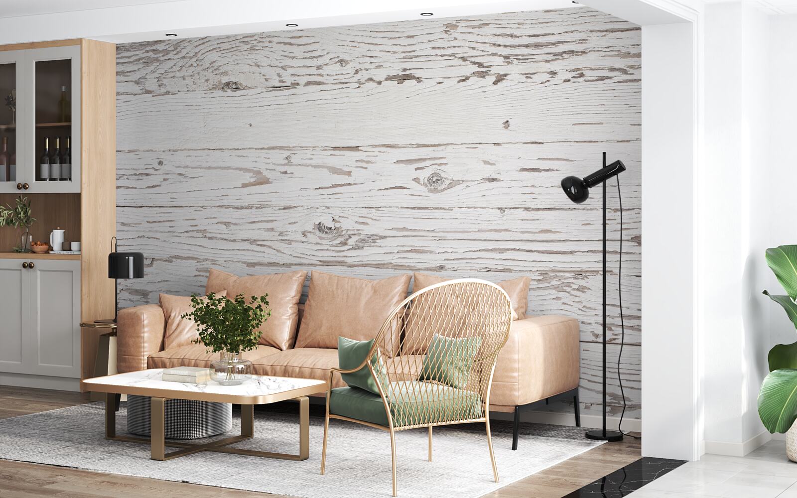 Papier peint parquet ancien blanchi à la chaux