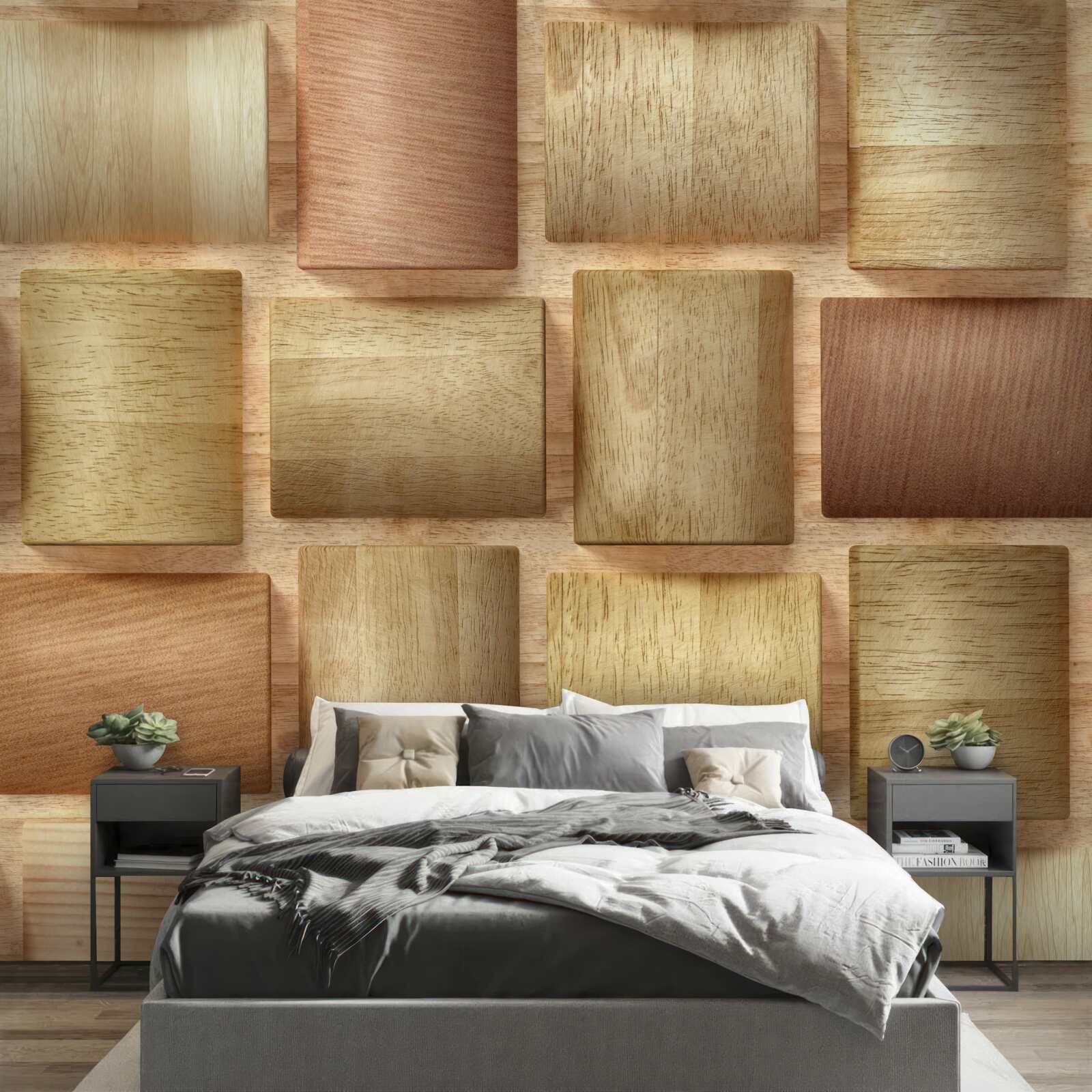 Papier peint cubes en bois multicolores