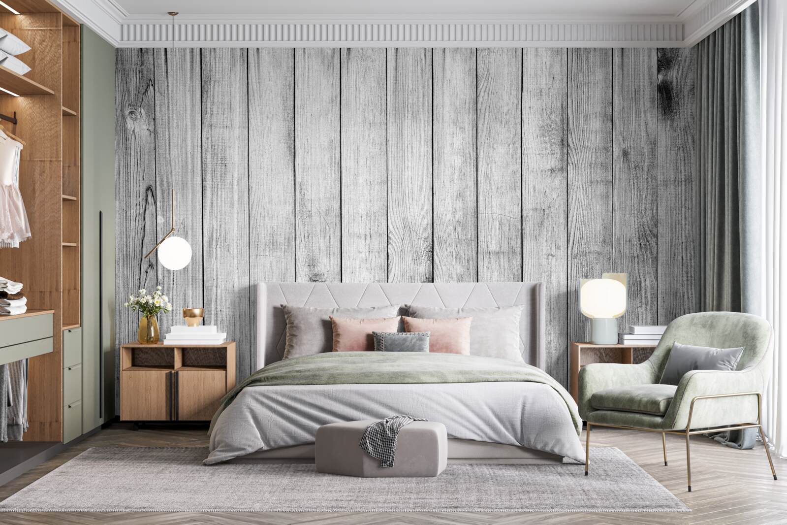 Papier peint parquet gris clair