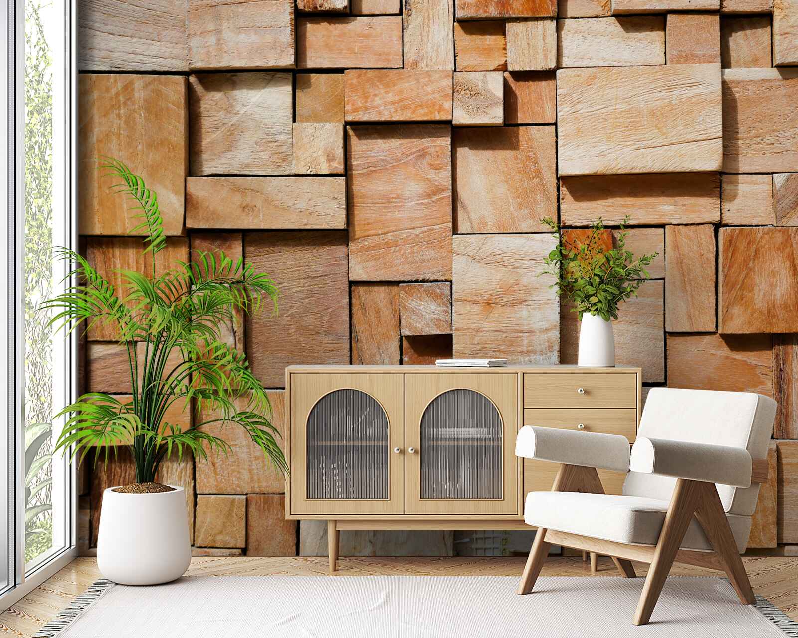 Papier peint produit décoratif en fragments de bois