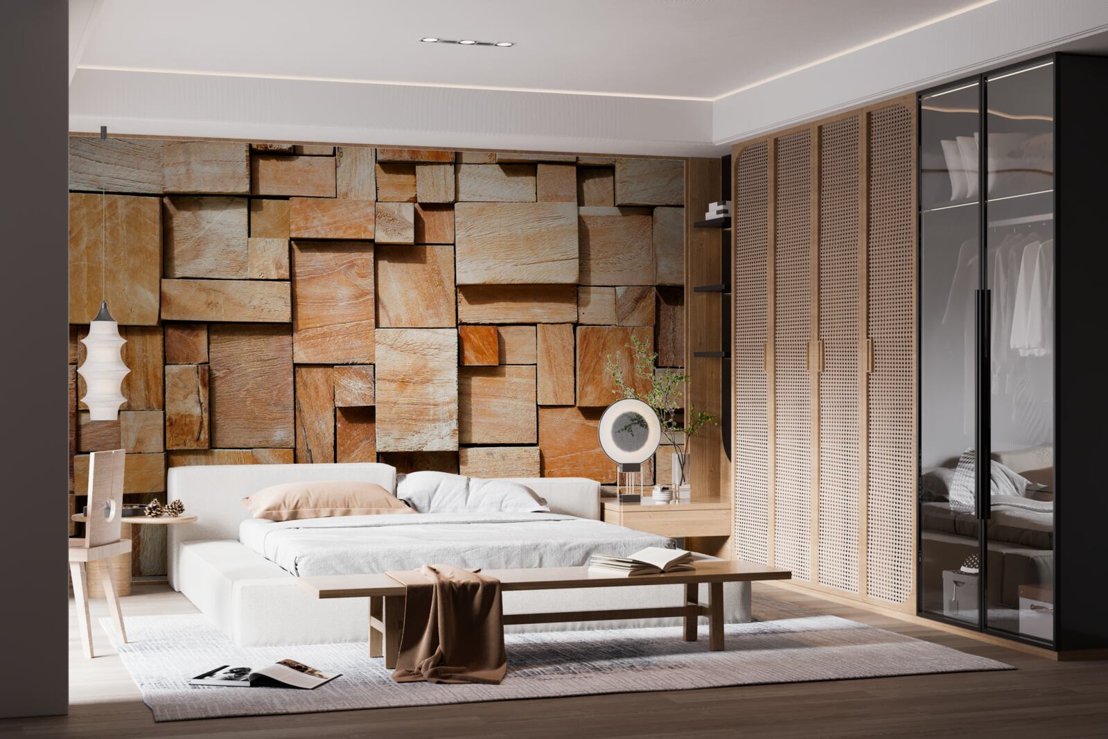 Papier peint produit décoratif en fragments de bois