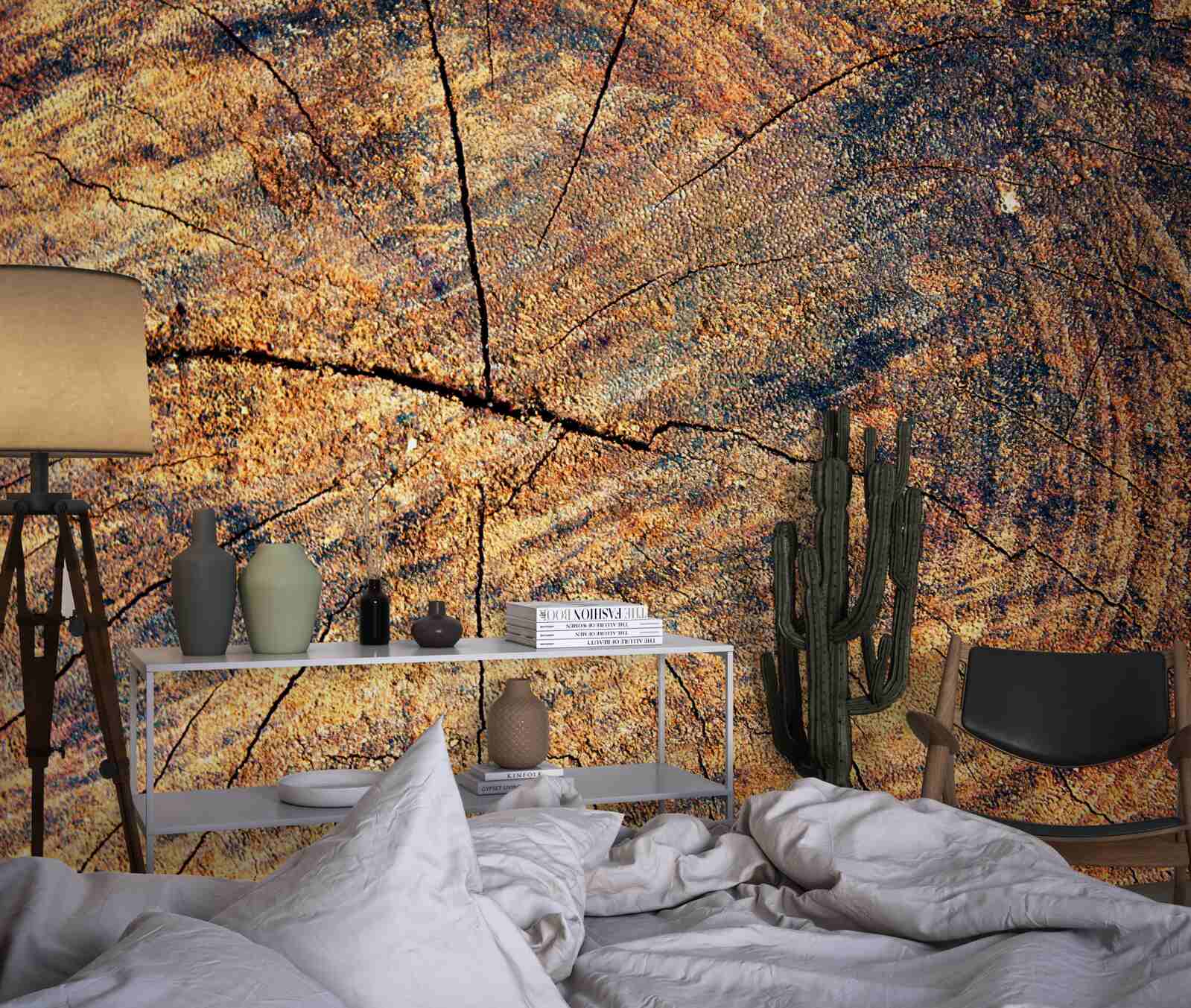 Papier peint Chaînes de vie des arbres sur un tronc abattu