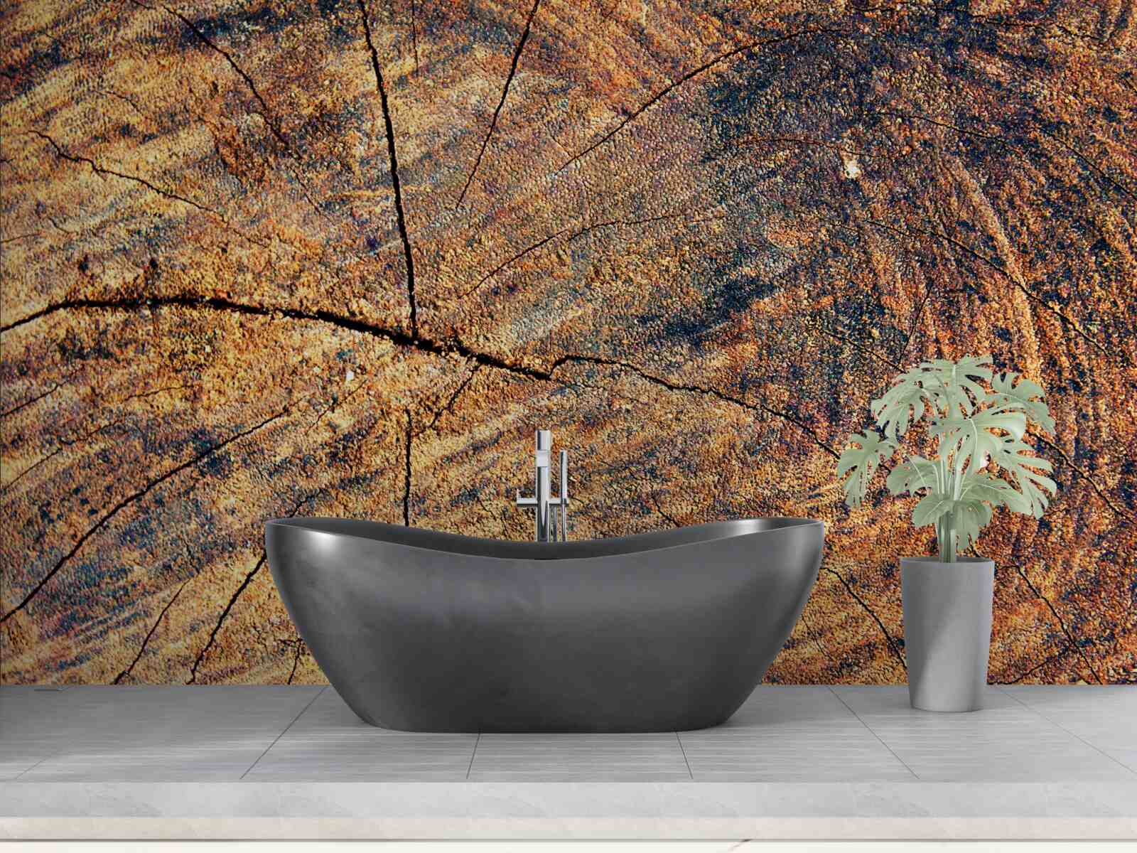 Papier peint Chaînes de vie des arbres sur un tronc abattu