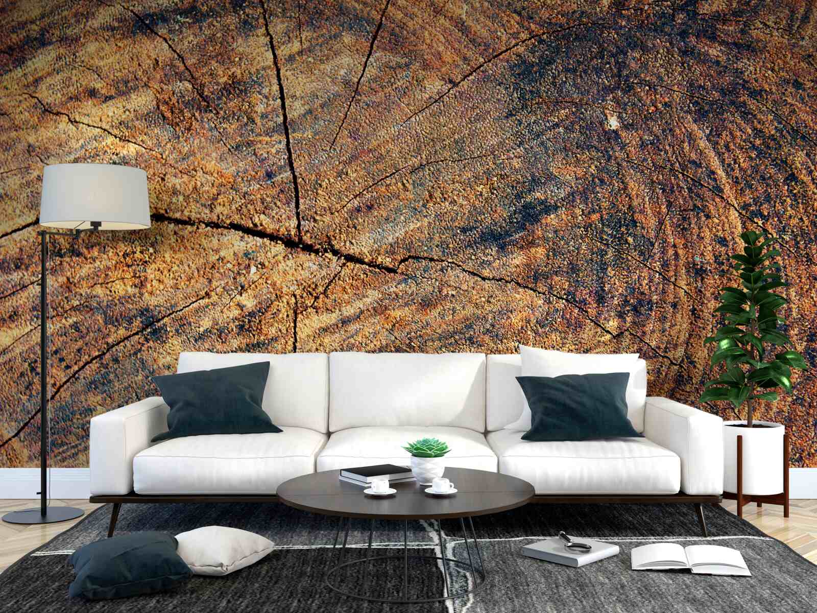 Papier peint Chaînes de vie des arbres sur un tronc abattu