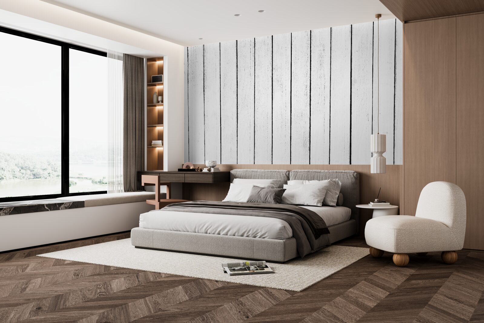 Papier peint parquet blanc