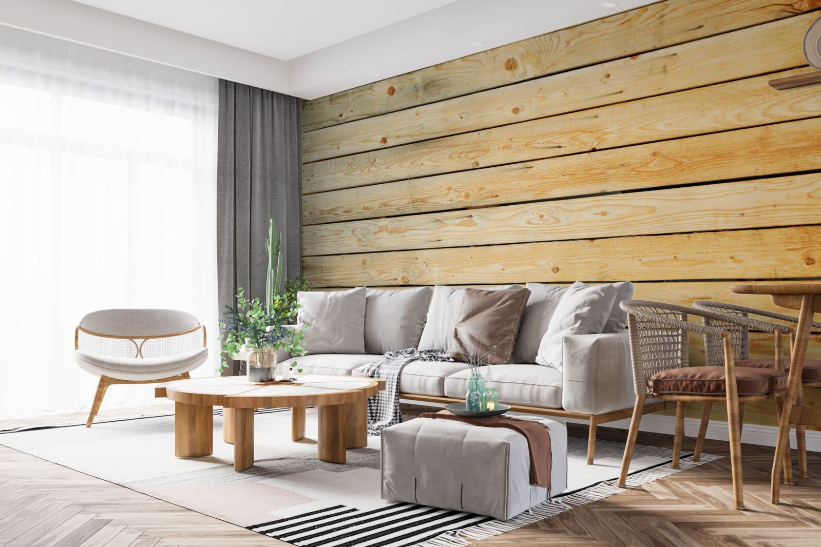 Papier peint bâtons en bois brun clair