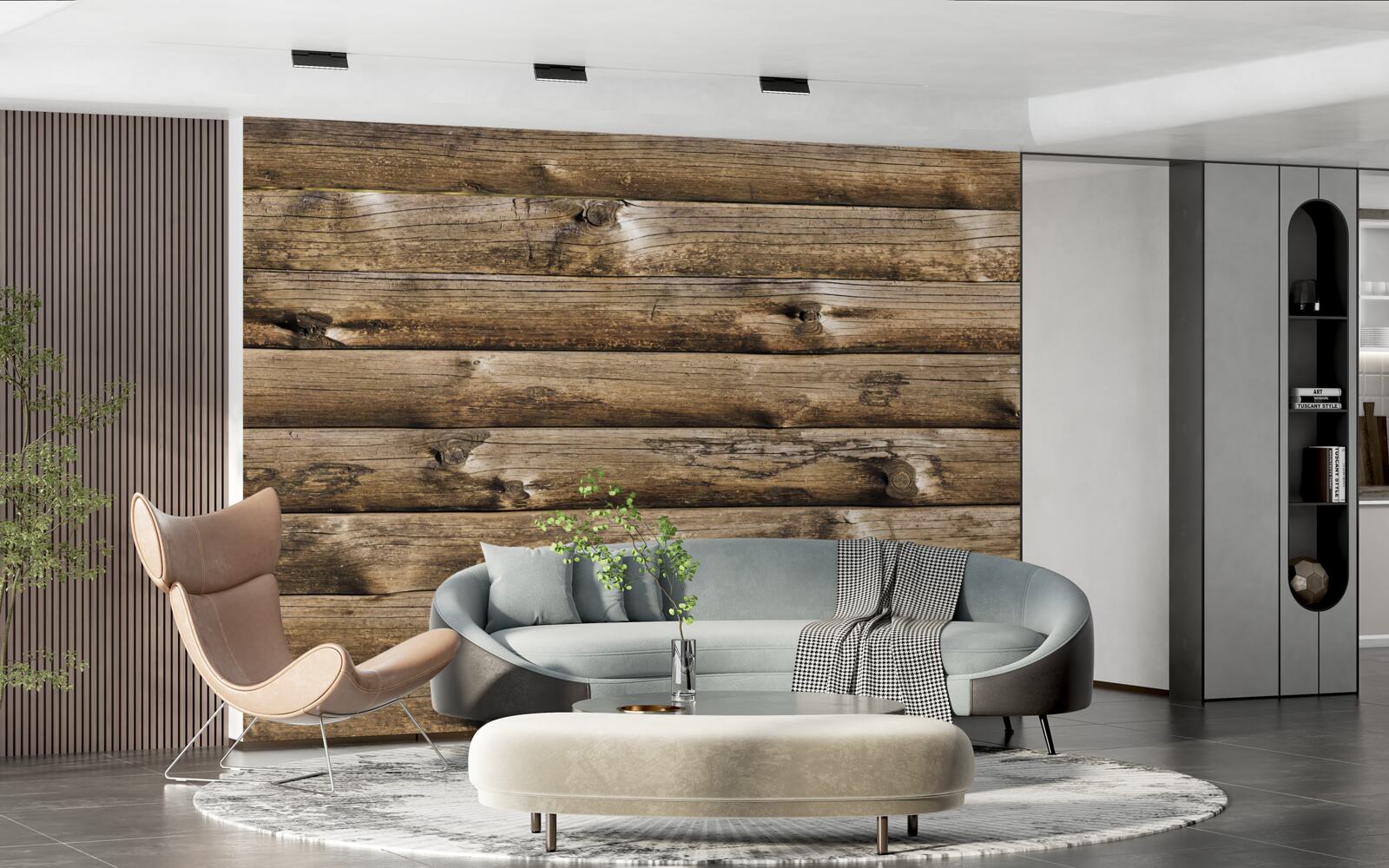 Papier peint Mur en rondins bruns