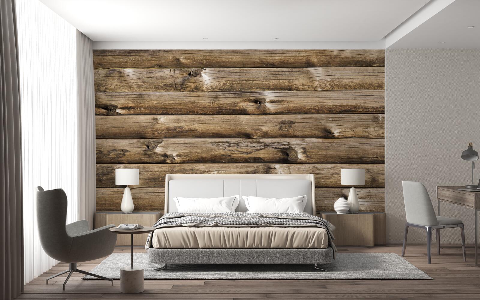 Papier peint Mur en rondins bruns