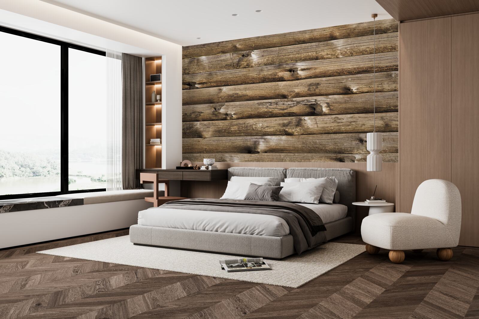 Papier peint Mur en rondins bruns