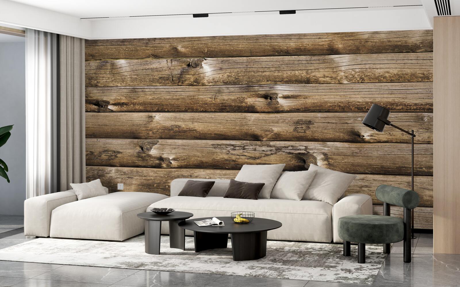 Papier peint Mur en rondins bruns