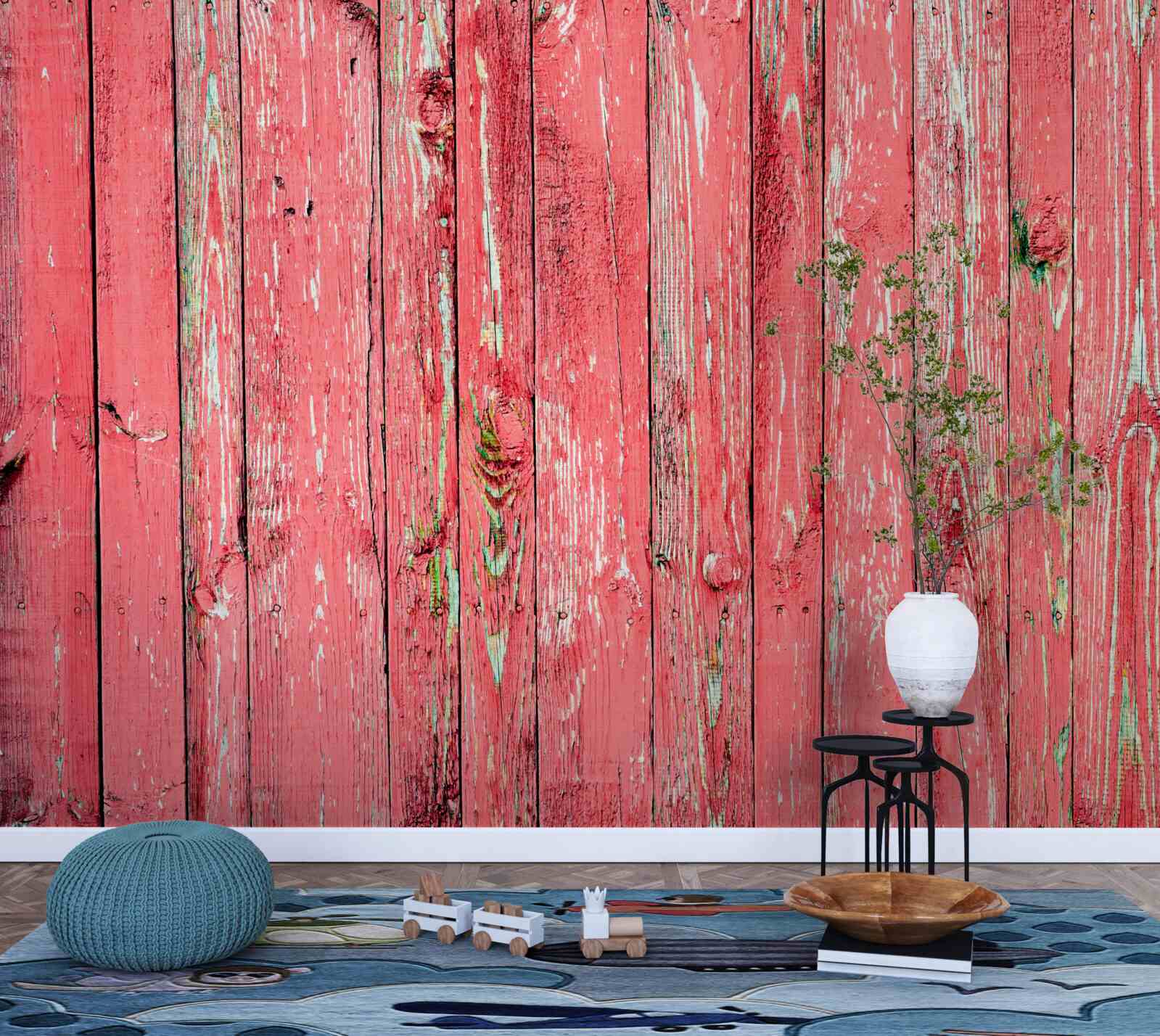 Papier peint clôture peinte en rose