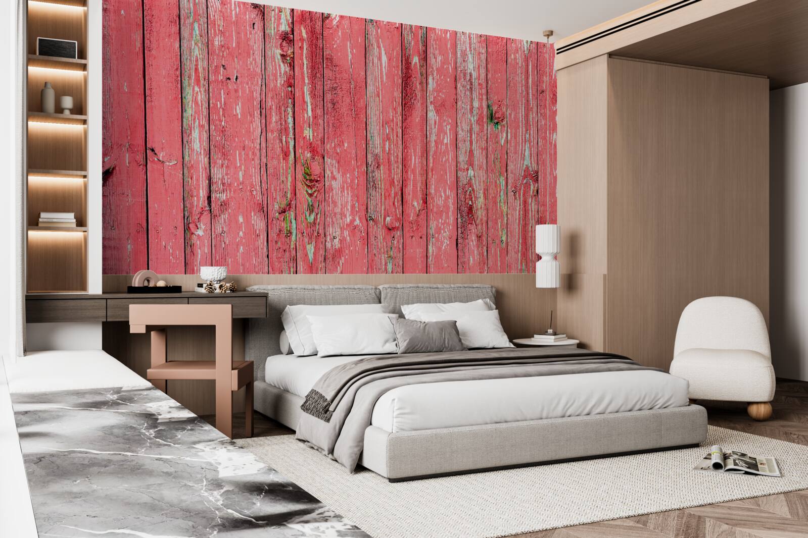 Papier peint clôture peinte en rose