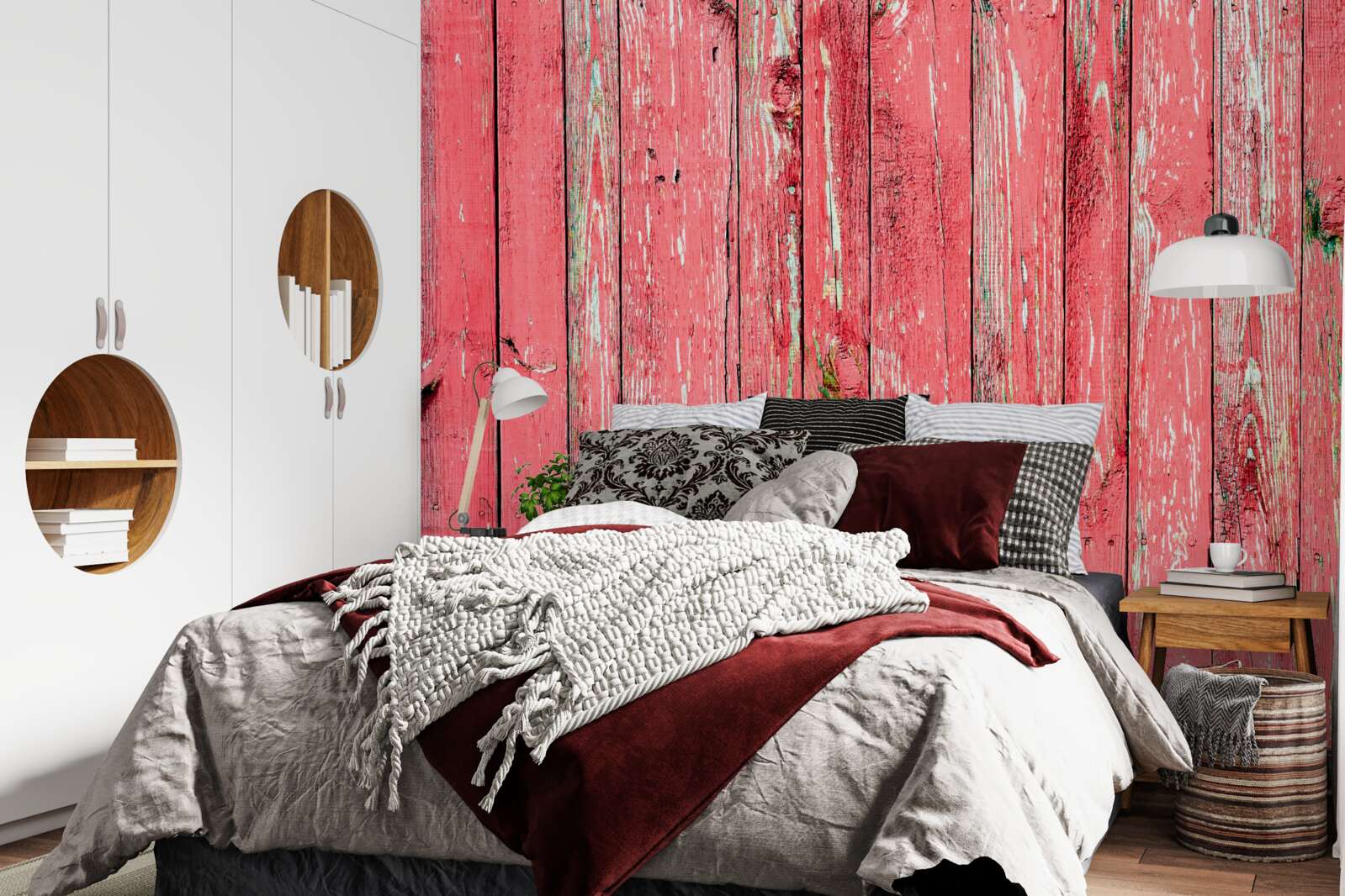 Papier peint clôture peinte en rose