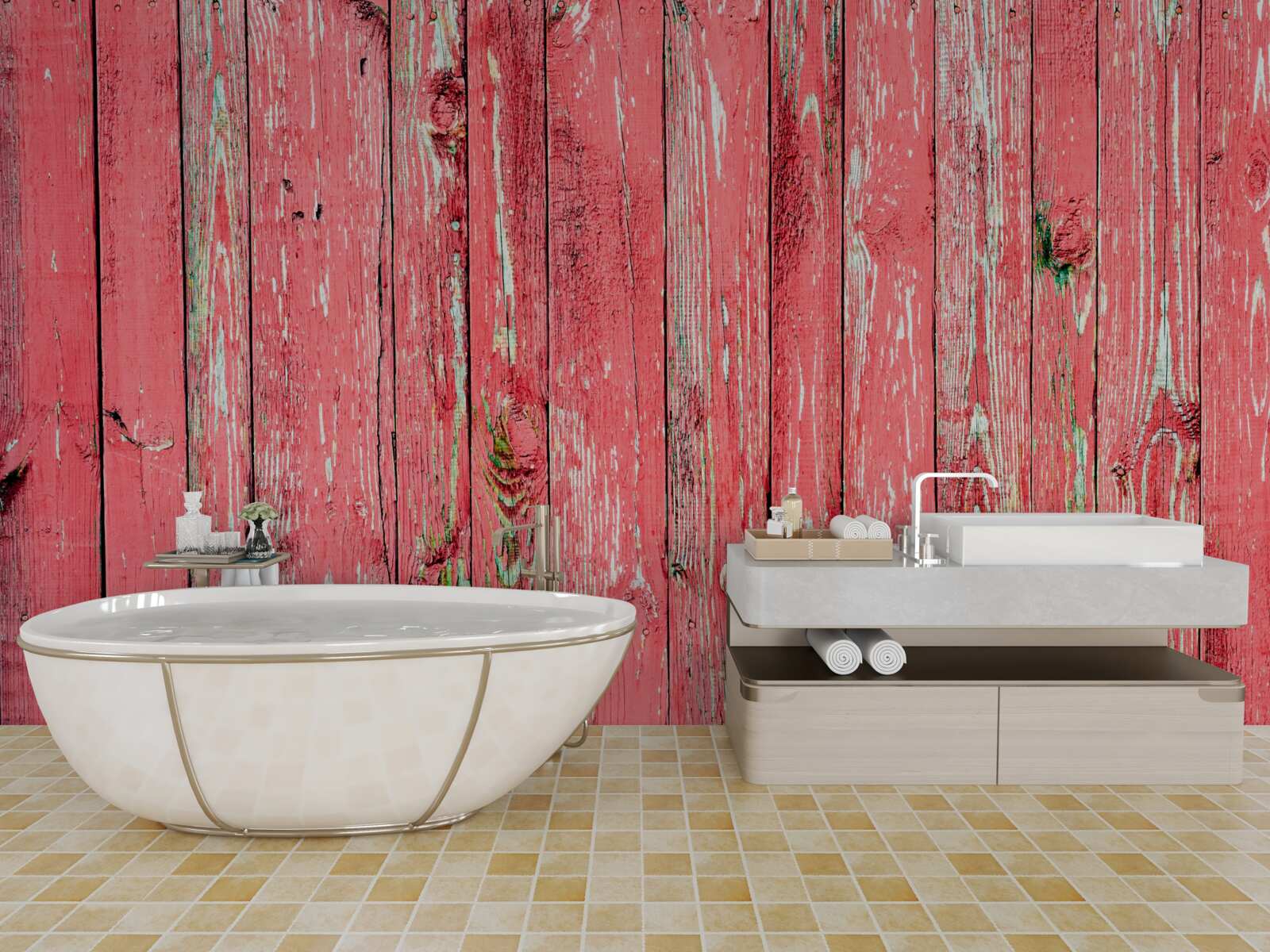 Papier peint clôture peinte en rose