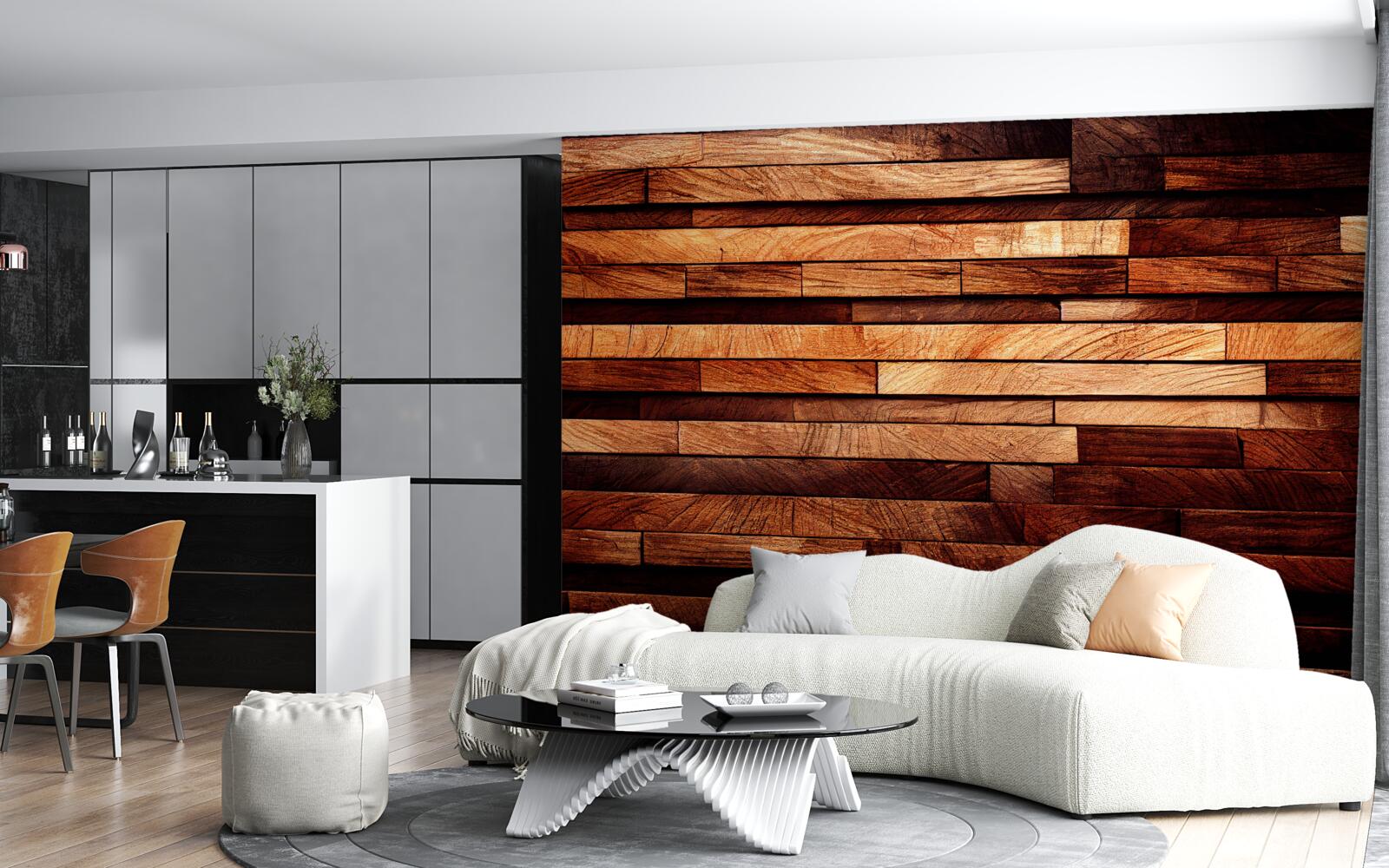 Papier peint mur en bois assemblé à partir de poutres