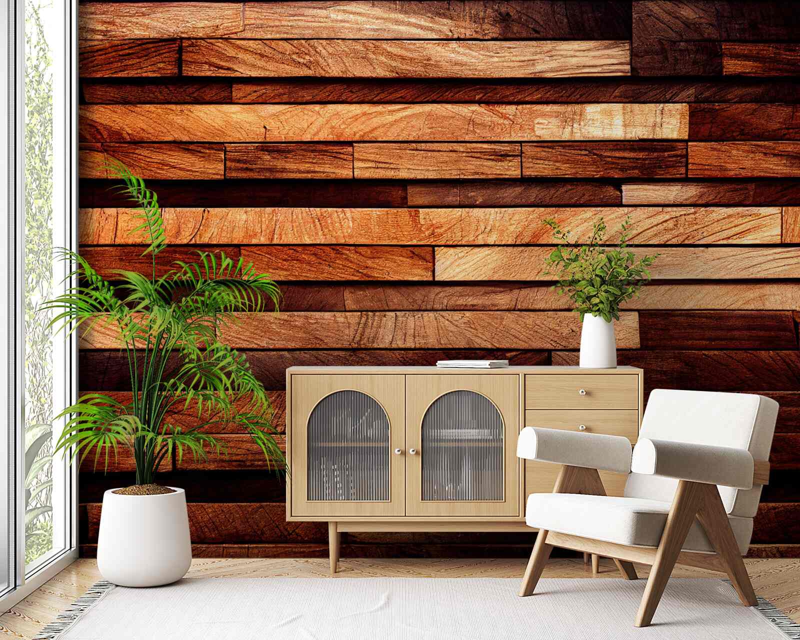 Papier peint mur en bois assemblé à partir de poutres