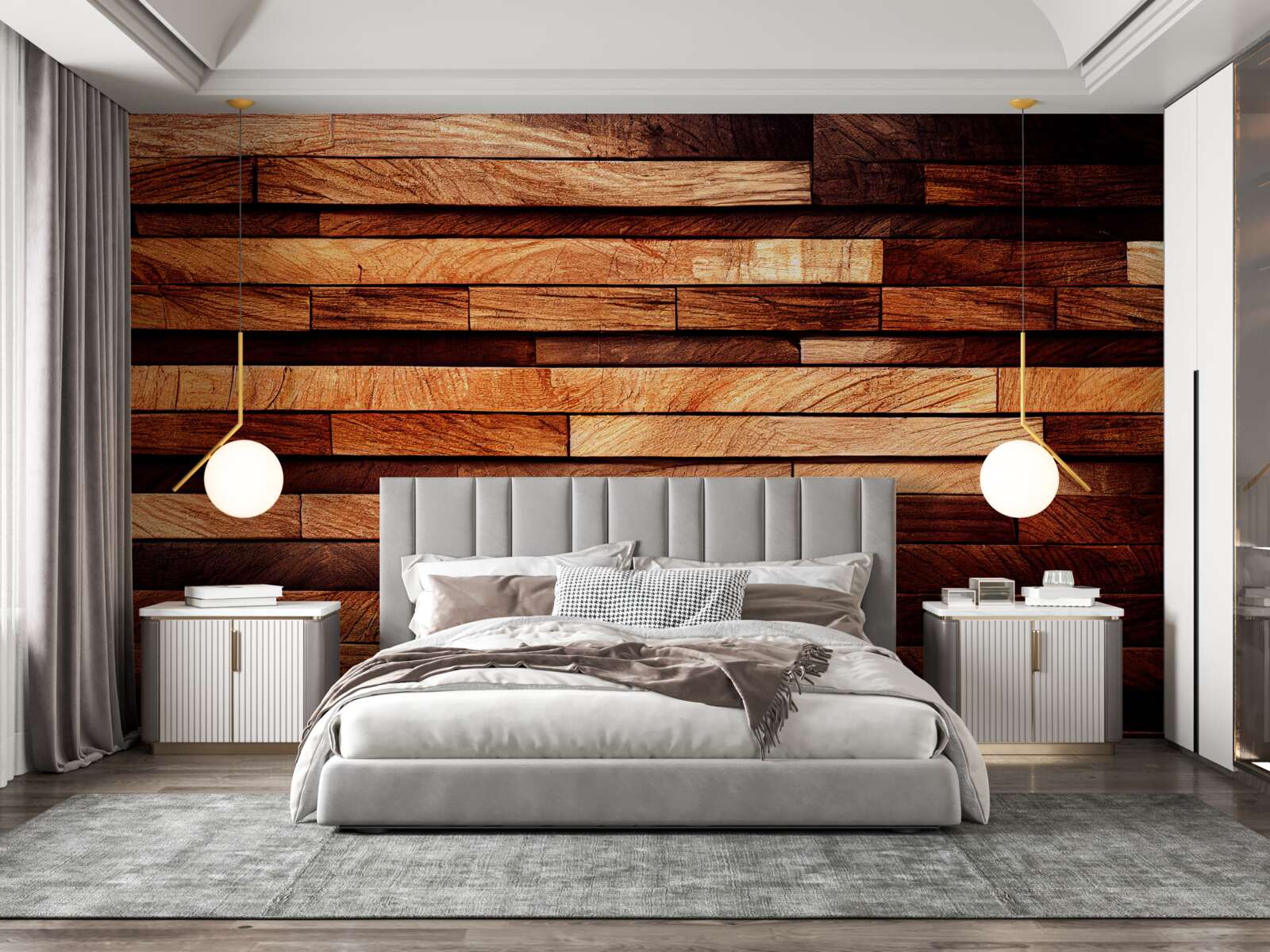 Papier peint mur en bois assemblé à partir de poutres