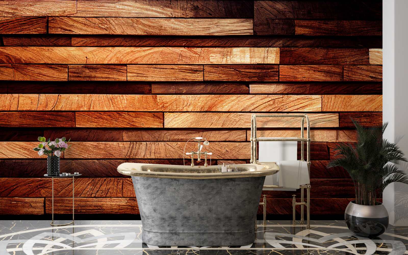 Papier peint mur en bois assemblé à partir de poutres