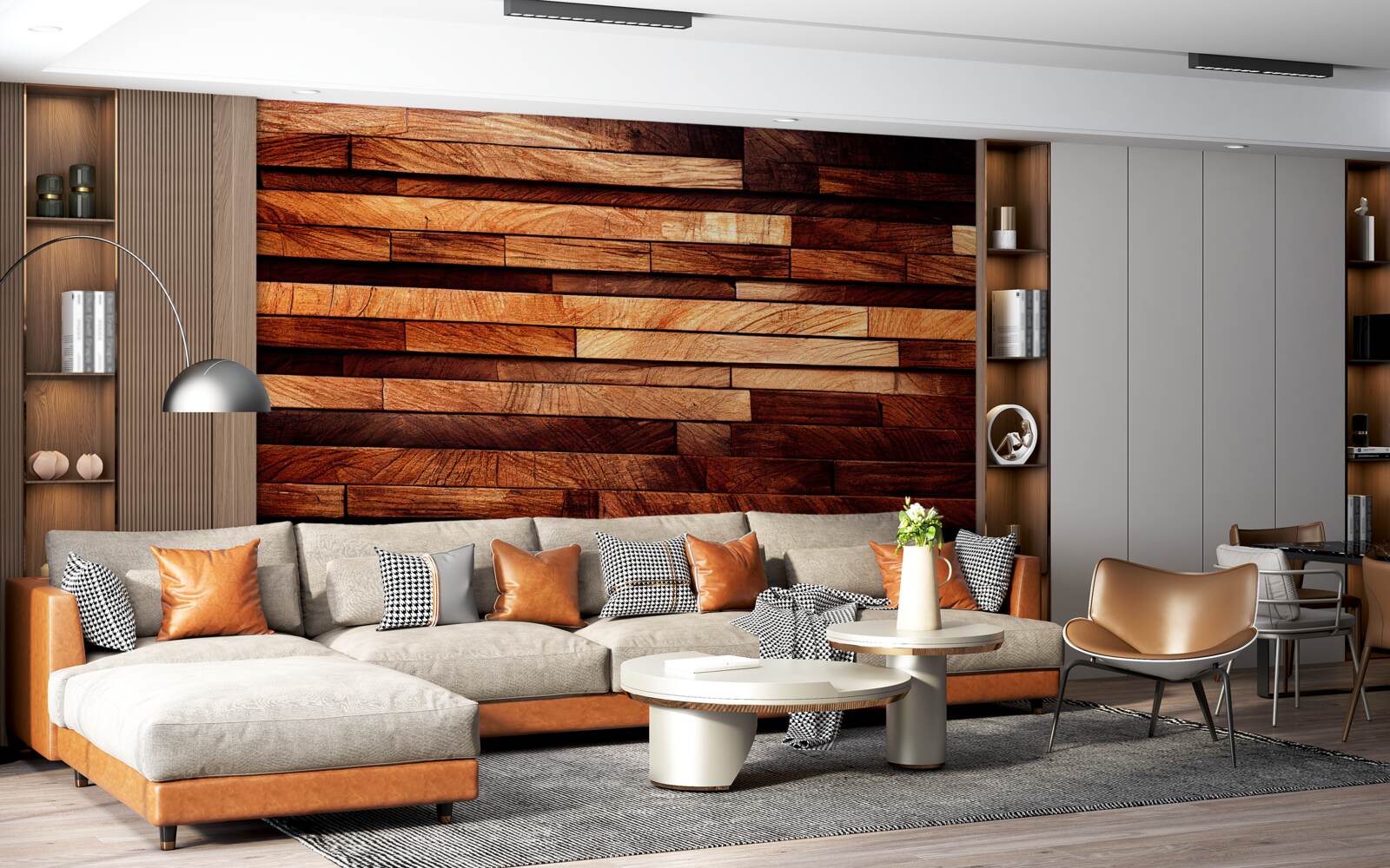 Papier peint mur en bois assemblé à partir de poutres