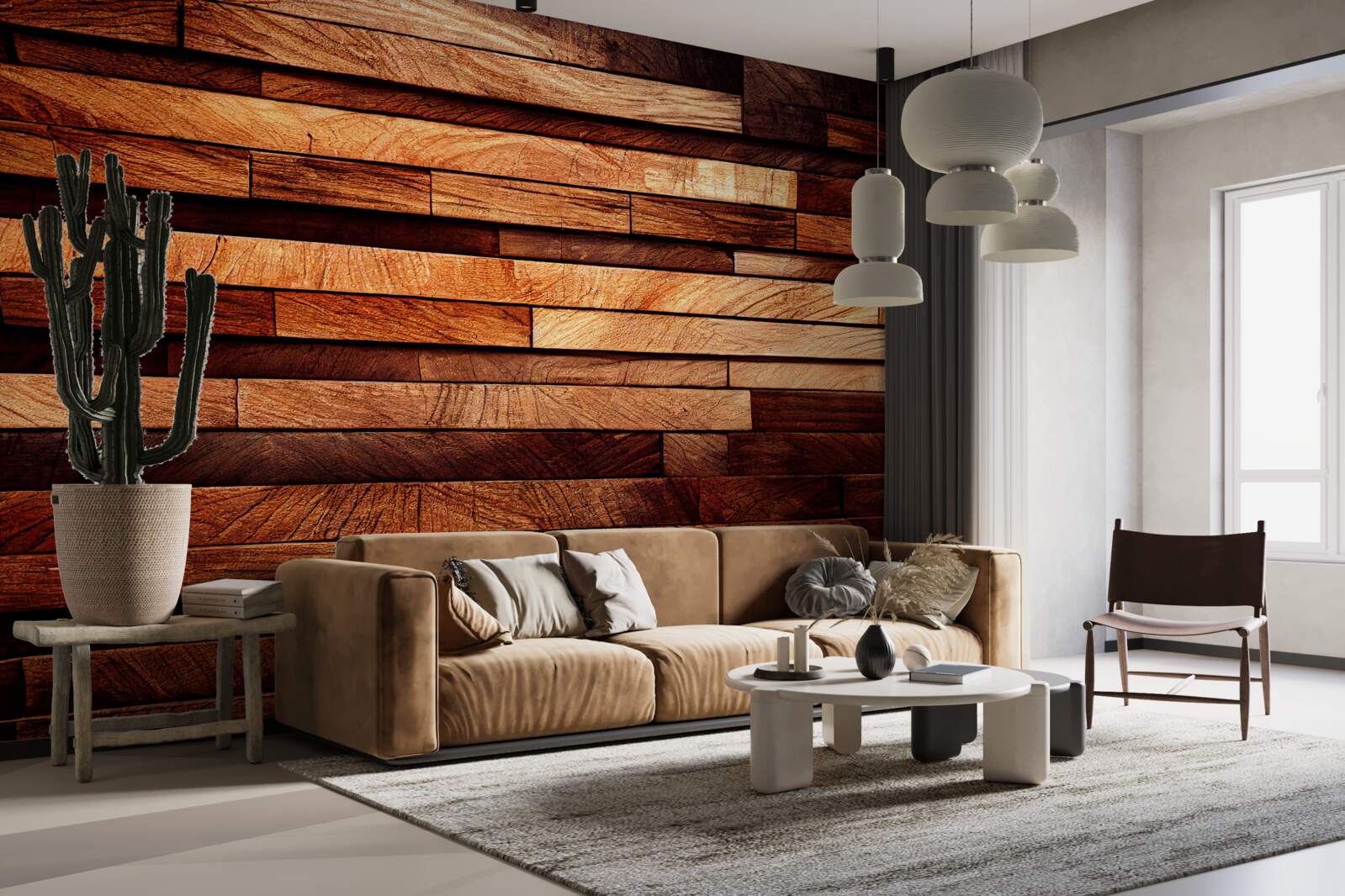 Papier peint mur en bois assemblé à partir de poutres